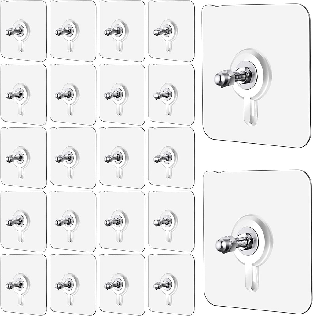 Wall Hooks, Adhesive Wall Screws Hanging Nails, No-Drilling Waterproof Screw Free Stickers for Hanging, Heavy-Duty Adhesive Wall Mount Screw Hooks for Kitchen Bathroom Bedroom Living Room 20 Pcs