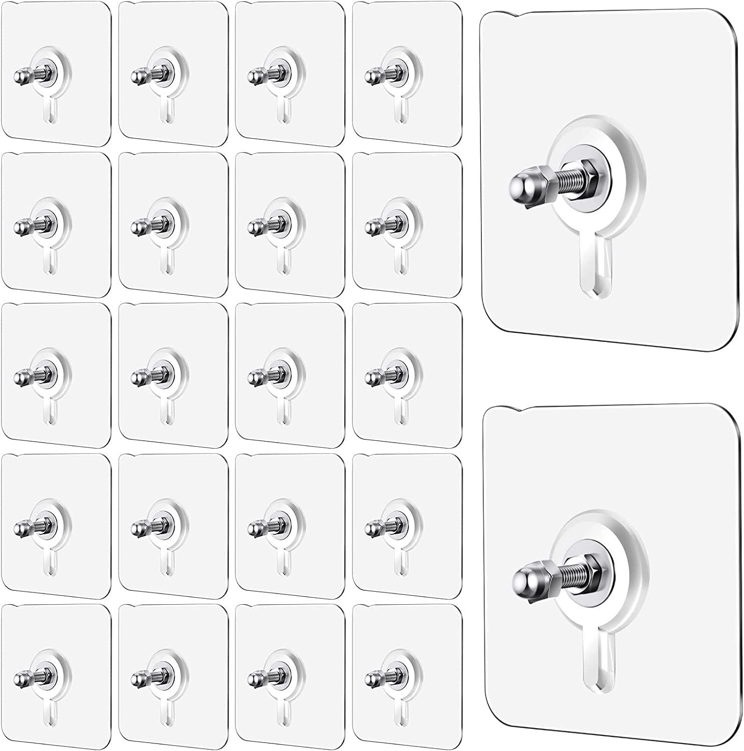 Wall Hooks, Adhesive Wall Screws Hanging Nails, No-Drilling Waterproof Screw Free Stickers for Hanging, Heavy-Duty Adhesive Wall Mount Screw Hooks for Kitchen Bathroom Bedroom Living Room 20 Pcs