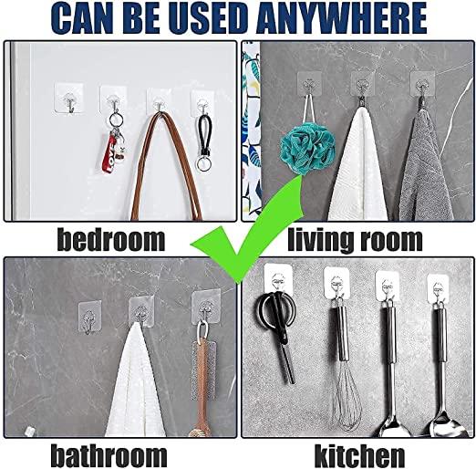 Self Adhesive Wall Hooks, Heavy Duty Sticky Hooks for Hanging 10kg (max), Waterproof Transparent Hooks for Wall (Pack of 10)