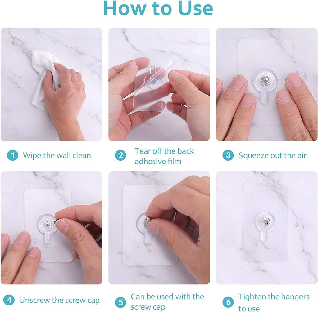 Wall Hooks, Adhesive Wall Screws Hanging Nails, No-Drilling Waterproof Screw Free Stickers for Hanging, Heavy-Duty Adhesive Wall Mount Screw Hooks for Kitchen Bathroom Bedroom Living Room 20 Pcs